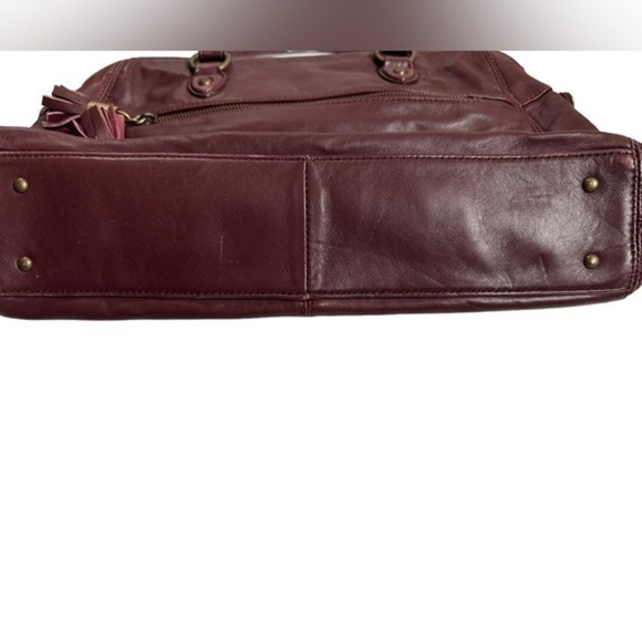 BURGUNDY RACHEL ZOE LUXE LEATHER SATCHEL FRINGE ZIPPER TASSELS - Picture 6 of 16